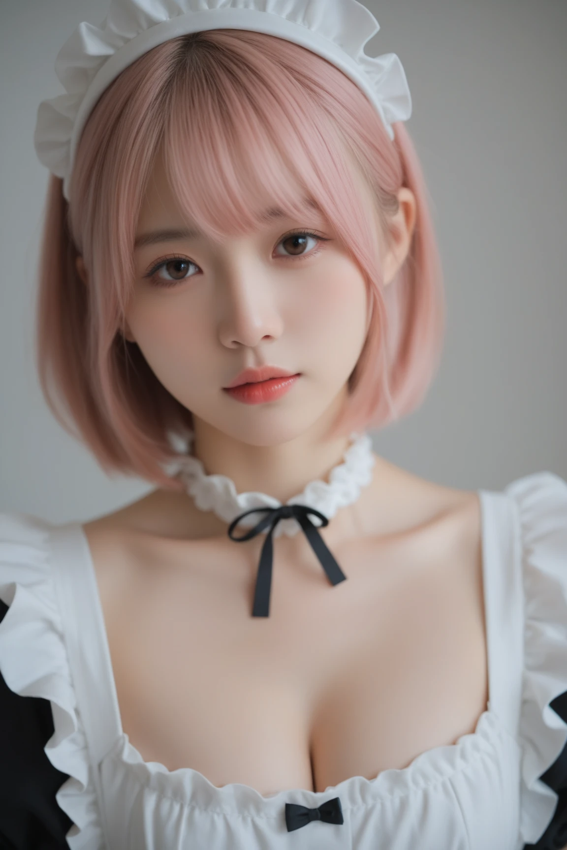 (Realistic, photo-Realistic:1.37), Unbelievably absurd, (Very detailed:1.3), 8K, (masterpiece), (Highest quality:1.4), (Ultra-high resolution:1.2), (RAW Photos:1.2), Very detailed背景, (unity 8K wallpaper), 1 nogizaka girl, very cute, (bishojo:1.35), (17yo:1.4 (white, Black and pink mine fashion), (Delicate and beautiful face, eye, skin), (Beautiful dress with intricate details), Gothic Maid, (Open chest), (Thick black shiny hair), (Elegant frills), (Blue rose hair accessory), (Smiling for the camera), whole body, Street view, Professional Lighting, 1 Girl, (Light pink hair)