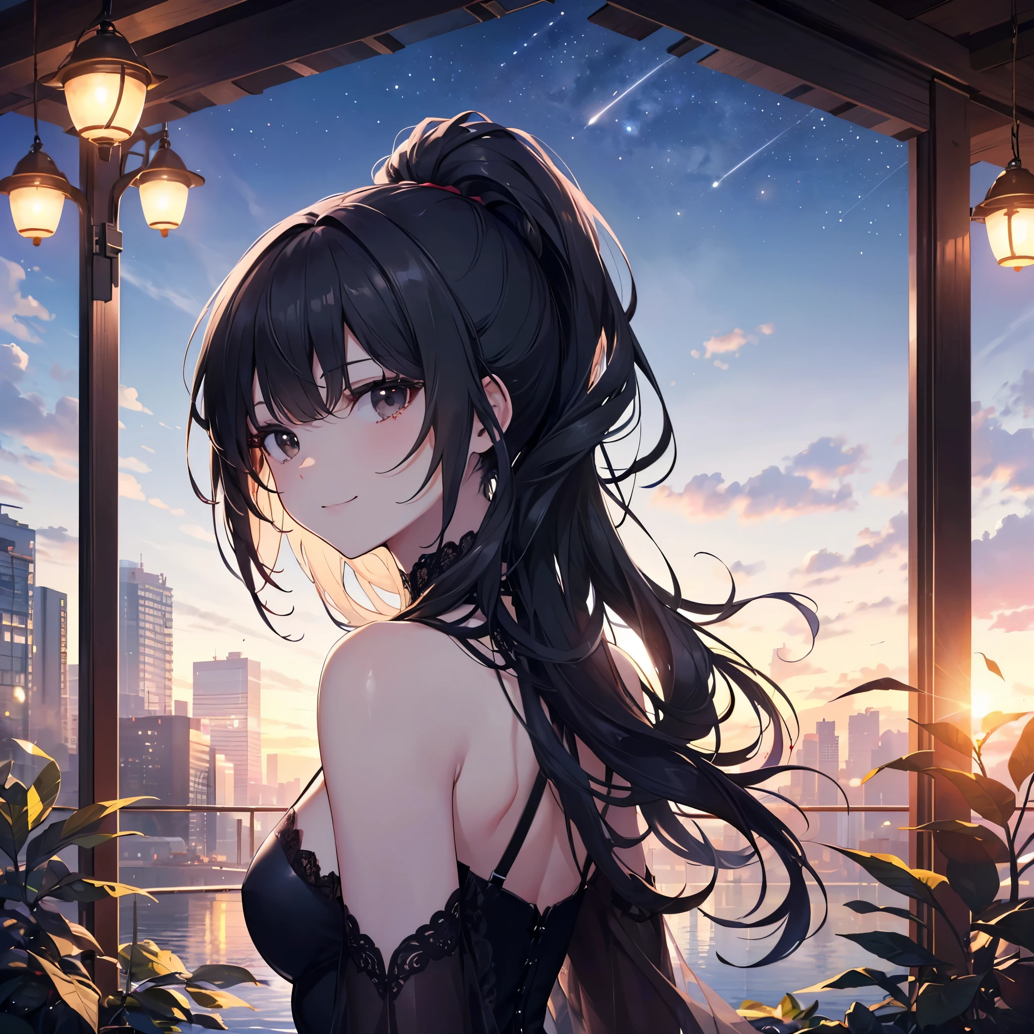 (high quality, 8K, Original Characters), (fact: 1.5), (masterpiece, best quality, high resolution: 1.2), girl, Summer Night, (Smooth texture: 1.5), Sexy short skirt, Delicateeyes, Delicate images, Boat, river, facing the camera, A big lotus blooms behind the back, moonlight, breeze, firefly