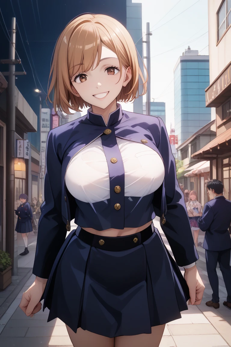 hayasakamama, 1 Girl, alone, blonde, blue eyes, Looking at the audience, short hair, masterpiece, Highest quality,Play sports often、 smile、Simple Background、((Huge breasts:1.3))