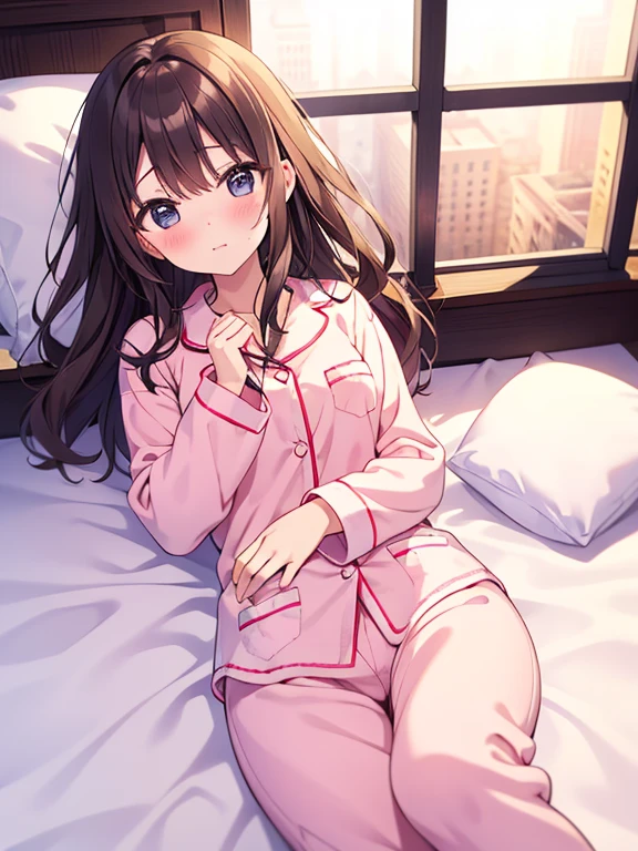 ((Highest quality, High resolution, Pixel perfect, 4K)), 1girl, pajamas, night, bedroom, brown hair, brown eyes,