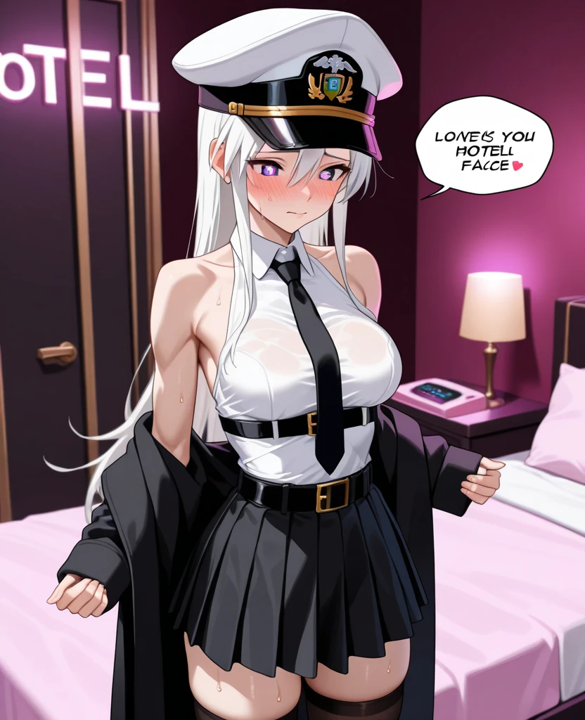 (masterpiece、top-quality、hight resolution), In a dimly lit hotel room, a man sits on the edge of the bed, looking shocked and uncomfortable. Standing in front of him is a woman dressed as an escort, who he quickly recognizes as the delinquent girl who used to bully him in school. Her expression is a mix of surprise and amusement as she realizes who he is. She stands with one hand on her hip and a teasing smile on her face, clearly enjoying his discomfort. The room is simple, with a bed, nightstand, and dim lighting, creating an intimate yet tense atmosphere. The focus is on their facial expressions and body language, highlighting the awkward and unexpected reunion. ramlethalms nsfw