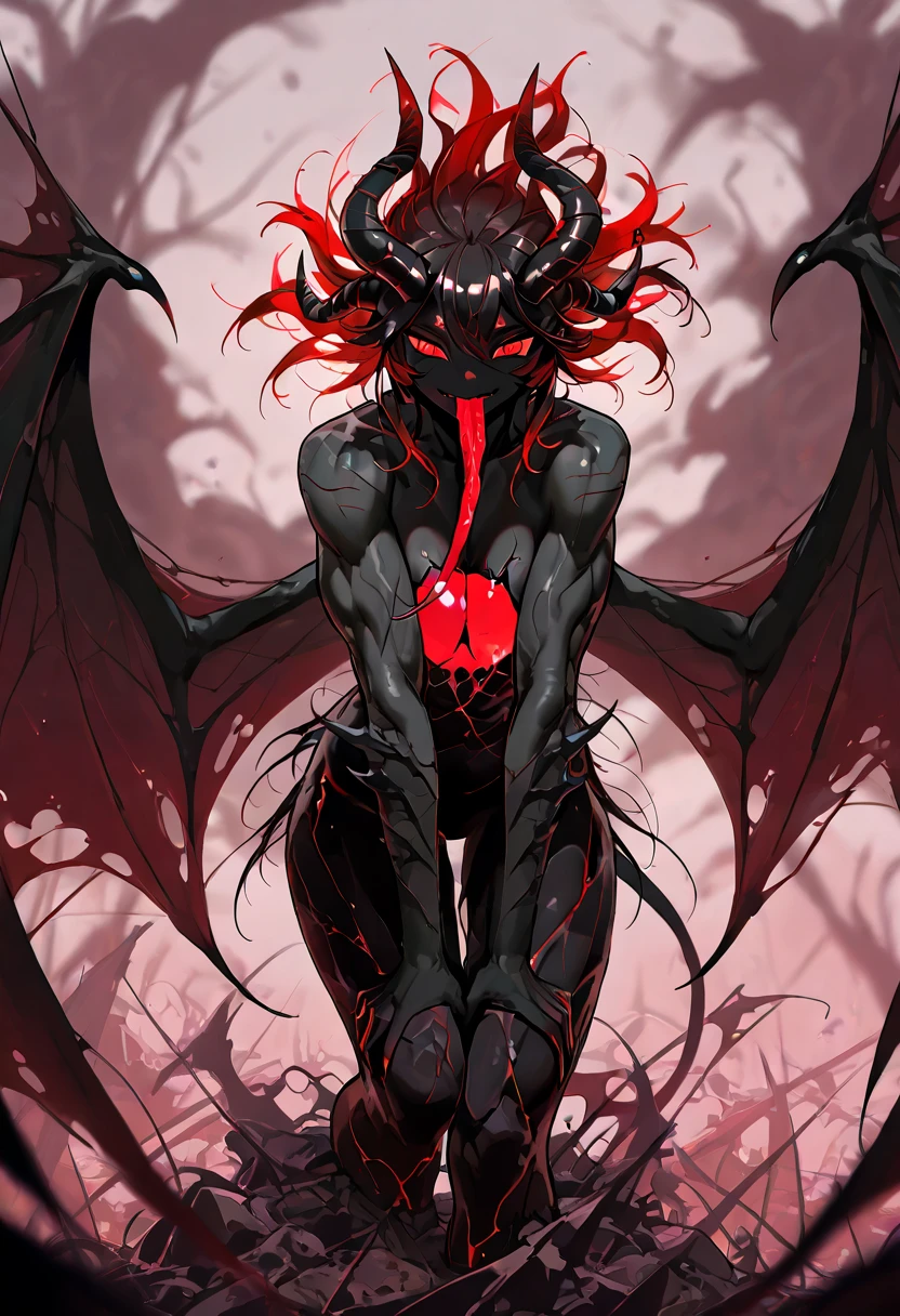 Baphomet,Goat Head Girl,devil,山羊の頭部を持つ女性の身体のdevil,Completely naked,Very lean body,Skin-colored upper body,Hairy lower body,Hoofed feet,Lean, slender body,Beautiful nipples,Woman's upper body,Small breasts,Protruding ribs,Long arms