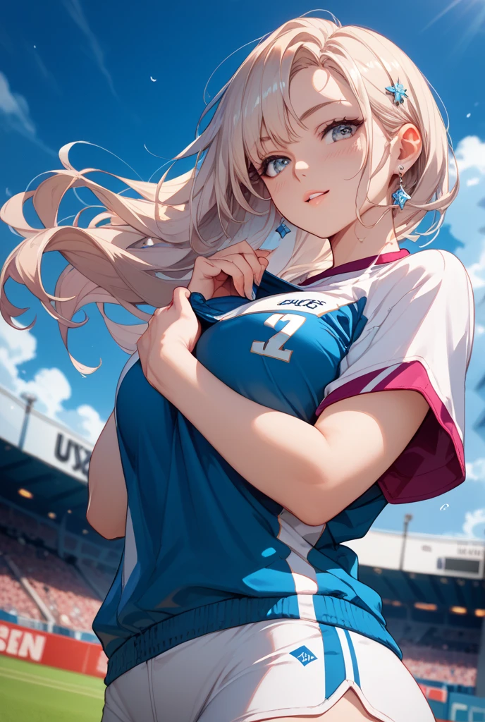 (masterpiece,highest quality,超A high resolution),japanese woman, (((very beautiful 20 year old girl))), pretty girl、look at the photographer、 (rain), super cute face, glossy lips, double eyelids in both eyes,natural smile、 natural makeup, long eyelashes, Shiny and smooth hair、center image, perfect limbs, perfect anatomy,(((soccer uniform)))、(wet with water),,beautiful breasts,See-through,soccer court,glasses