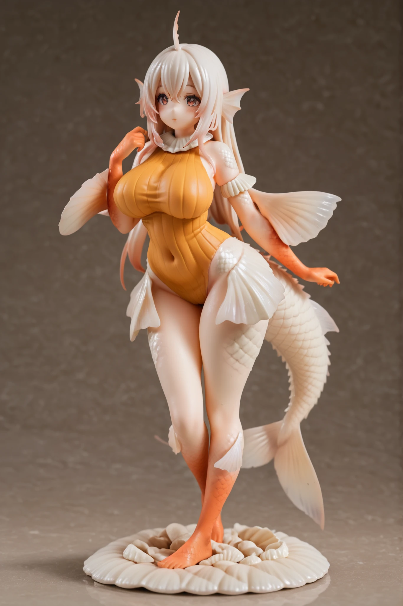 ((Female zombie))((Both eyes are completely white:1.2))((White skin, Really long legs))((very huge))((Wearing a salmon red deep V low-cut bikini))((Wear salmon high heels:1.2))((Covered in blood))