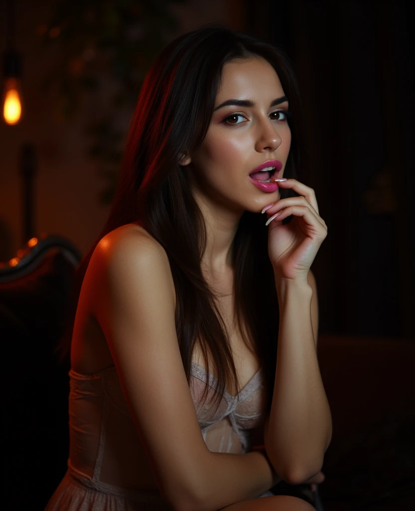 arafed woman sexy clothes, sexy girl with brown eyes, portrait sophie mudd, black hair and large eyes, selfie of a young woman, bedroom eyes, violet myers, without makeup, natural makeup, looking directly at the camera, face with artgram, sexy makeup, stunning full body shot, wearing glasses smoking a cigar outside in a street , cleavage