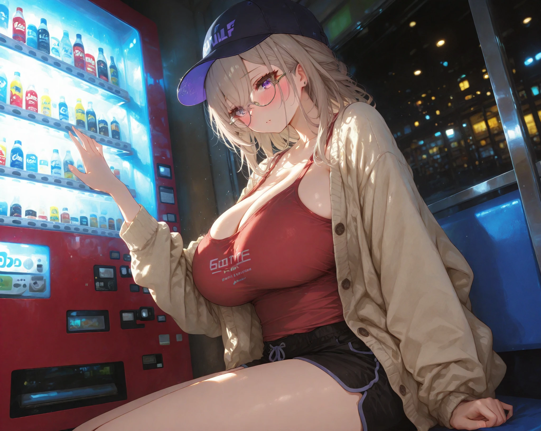 Ultra HD、Ultra high definition、Noise Reduction、perfection、Image quality adjustment、Balance Changes、girl、Camel Toe、Giant tit、Earrings、necklace、Bracelet、Caster wheel、first round、Plump、Super big breasts、Ahoge、Slut、Cleavage,Mole on chest、transformation、Odd Eye、Bubble butt、, ((vending machine, girl in vending machine, girl vending machine: 1.5))