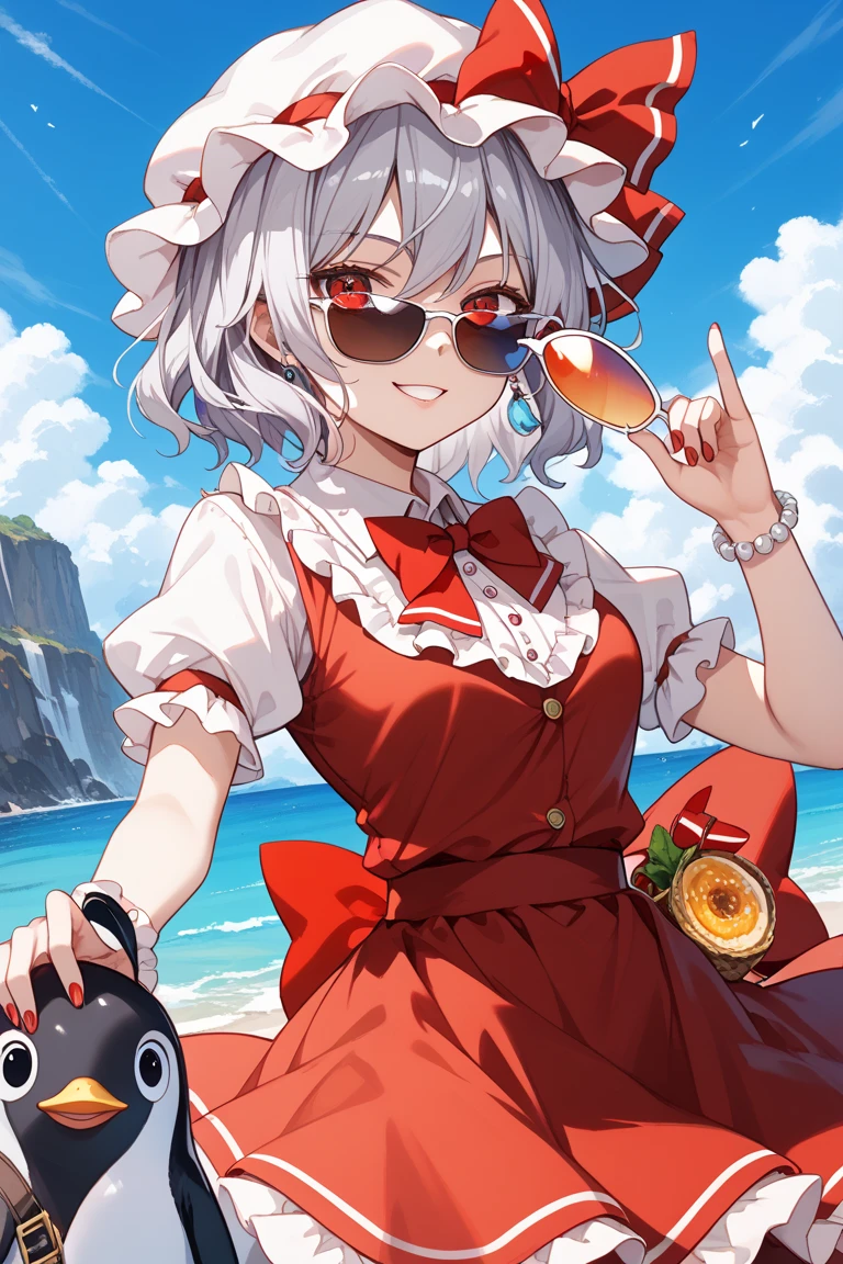 score_9, score_8_up, score_7_up, score_6_up, score_5_up, score_4_up, source_anime BREAK Beautiful Lighting, 1girl, dynamic angle, dynamic pose, cat_boy,1boy,split color kimono,(animal ears),white hair, short hair with single long lock,split color kimono,[(white kimono:1)|(black kimono:1.2)|(red lapel:0.7)],ahoge,yellow eyes,slit pupils, dot nose,closed mouth, BREAKE outdoors, beach, ocean, marin, necklace, bracelet, single hair flower, bikini, sunglasses, evil grin, happy, covered body: 1.1, cute, sunlight, eyewear on head, thick thighs, (from below:1.3), (from behind:1.2), split pattern bikini, huge ass, looking down, standing, spread legs, BREAK holding supersoaker, holding [watergun:supersoaker:.25], super soaker, green and yellow watergun, 1girl, aiming at you, waterstream, splash