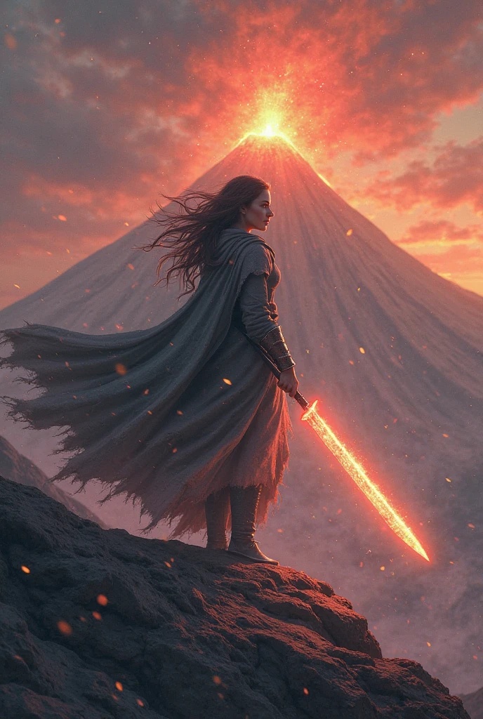 Emma Watson as Sauron. Emma's portrayal of Sauron is chillingly convincing. She stands amidst the volcanic landscapes of Mount Doom, her dark armor glistening ominously. The molten lava flows in the background, creating a surreal and dangerous ambiance. Photographed by Ridley Scott, using an ARRI Alexa LF with a 50mm lens, the lighting is primarily natural, with the fiery glow from the lava providing the main illumination, giving the image a cinematic and intense feel. 8K, Ultra-HD, Super-Resolution.
