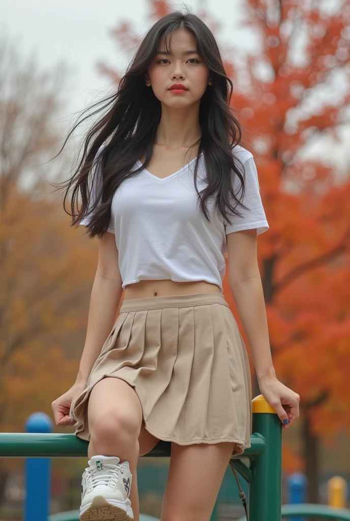 RAW photo, 8k wallpaper, Highest quality, extreme detailed, masterpiece, Realistic, photo Realistic, ((sharp focus:1.5)), Very detailed cute girl, 20-year-old, (((Roll up the skirt yourself))), (Lifted it himself), panties, panties focus, blush, Lips parted, View your viewers, Half Body Shot, (crowd), (crowded city), long straight black hair, gentle smile,