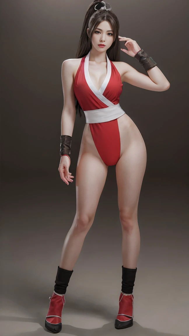 Mai shiranui posando pra foto, rosto angelical, expression serious, rosto detalhado, corpo perfeito, Makeup Bug Fix, textura ultra realista