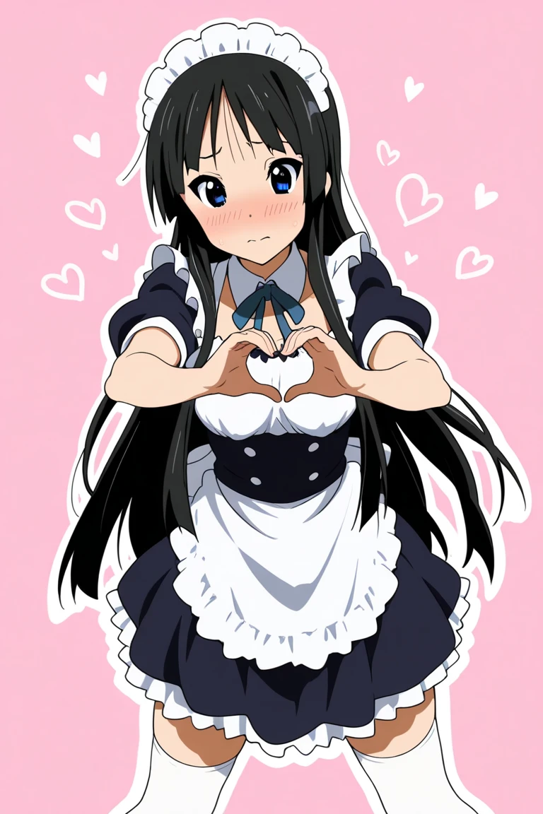 An illustration of a woman laughing heartily, showing genuine joy and amusement. The scene captures her with her mouth open in laughter, eyes closed, and hands on her stomach as she doubles over in mirth. The background is bright and cheerful, emphasizing the positive energy and happiness of the moment. (Black Hair、Maid clothes、Long Hair)
