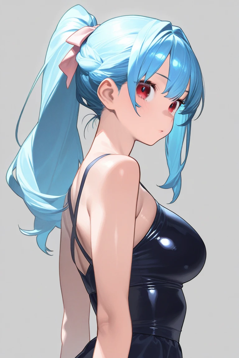 masterpiece, hightquality, hight resolution, absurderes, ultra-detailliert, 8k, 1girl, platinum, blue hairs, Gradient Hair, Look at the viewer, Colorful eyes, swim wears, huge tit, portlate、Cross hair ornament、a closed mouth、Against Wall、bangss、shadowy、Reflectors