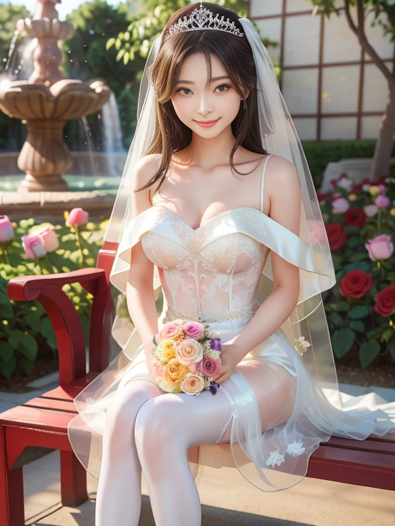 Arapefi, Princess dress, Bridal bouquet,seated on a throne, wearing high heels,Look from the front,next to a big window, close-up from the front, next to a window, sitting in a castle, Sense of transparency,(oversized boobs,1.5),Expose cleavage,Turn around and look at the camera,tmasterpiece,Flawless,Sense of transparency,Empty inspiration,More details and decoration,(Expose the whole body,1.8),Exposing thighs,,long leges,8K,(Wear decorations such as rings,1.9),White-colored skin,Ornate ornament,Waist stockings,one-girl