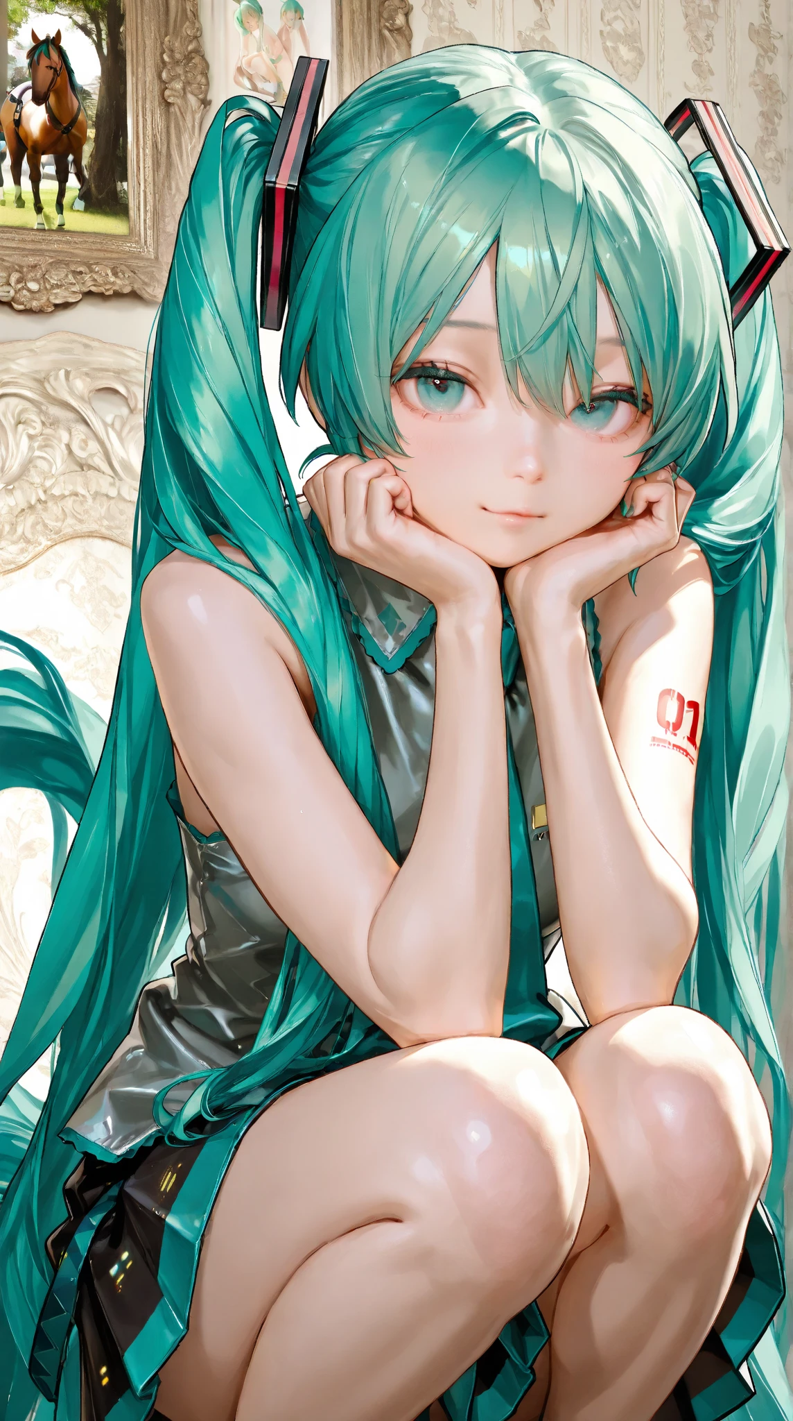 Hatsune Miku, insult, beautiful 다리, beautiful, beautiful 팔, stockings, lying down, Panty boy, tied up with strings, Panties are wet, Putting on an eye patch