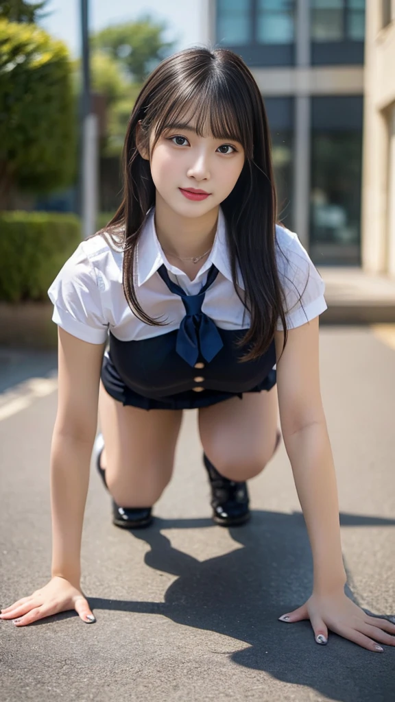 The highest quality shooting 、High School Playground 、sports ground 、 track and field 、big crowd 、white uniform Buruma、Two Women 、Multiple men 、Udder is small、Collar with a leash 、Cowboy Shot 、(((Bound arms))), (((arms behind back)))
、Looking away ,the body is tied with a rope、 ,from the thighs up、tiny chest、Portraits are prohibited 、Place one knee on the ground 、Bind the chest with a rope 、blushed face 、 Thin rope 、Middle aged fat man 、above knee、looks to the side 、Spread your legs apart 、The chest is tied with a rope 、Middle hair、Low angle full body lens photo 、Sad look、 Black hair, shining beautiful skin , Sweat, collar and chain accessories, beautiful black pupil and hair, Detailed expression , beautidful eyes