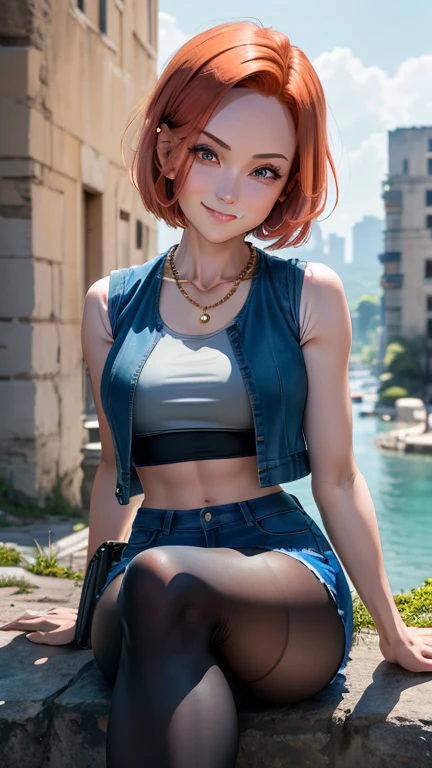 merula, pose sexy, pink High heels boots, Sexy sports strapless bra, micro short denim, Whole body, thighs, sitting pose, solo girl