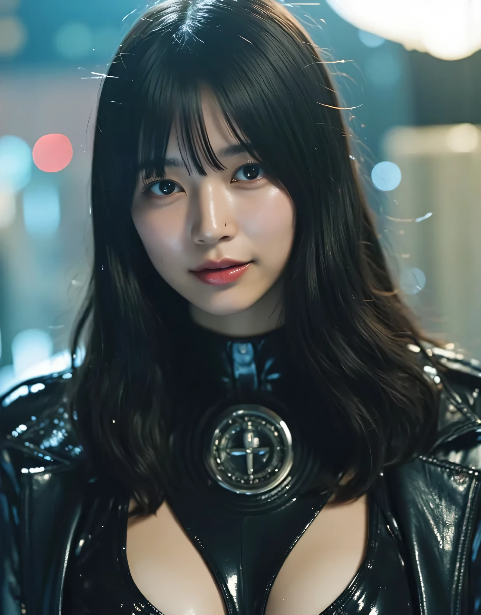 (((inside the dark spaceship Nostromo:2.0))),(((HR Gigger-style cyberpunk atmosphere:2.0))),((( stand with your legs wide open:2.0))),One woman,(cute face:1.7),(Beautiful well-balanced face :1.7),((Long hair with bangs:2.0)),(Wavy Black Hair:1.5),(beautiful eyes on my stomach:1.3),glamorous shot of a 20-year-old Japanese woman,Beautiful slender body,((model body type:2.0)),(7 heads:2.0),((slim body:1.7)),perfect body line,ideal proportions,((big breasts:2.0)),((スリーサイズ90-58-86:3.0)),((F cup breasts:1.5)),Big Breasts,Bare thighs,Sensual Thighs,delicate body,(muscular:1.7),harmonious posture,((wet skin:1.7)),((Realistic breast depiction :1.7)),((Underboob:2.0)),carefully depicting limbs based on perfect anatomy,((futuristic samurai style black super high-leg leotard:2.0)),((super high-leg leotards made of latex that fit the body:2.0)),((military coat style black kimono with open front over leotard:2.0)),((Tactical Holster:1.5)),(gloves:1.3),((((Coarse mesh fishnet stockings:2.0)))),concept art,(Highest Quality:1.5),(masterpiece:1.5),(超高resolution),resolution,UHD,(delicate depiction),carefully drawn,32k,((Realistic Skin Texture:1.5)),(((super realistic:1.5))),carefully draw eyelashes,Highly Detailed Faces,Highly detailed female hand, Sexy appearance ,Extremely Sensual,(Blurry Dim Backgrounds :1.5),professional photo shoot,(movie lights:2.0),((Blade Runner style lighting:2.0))
