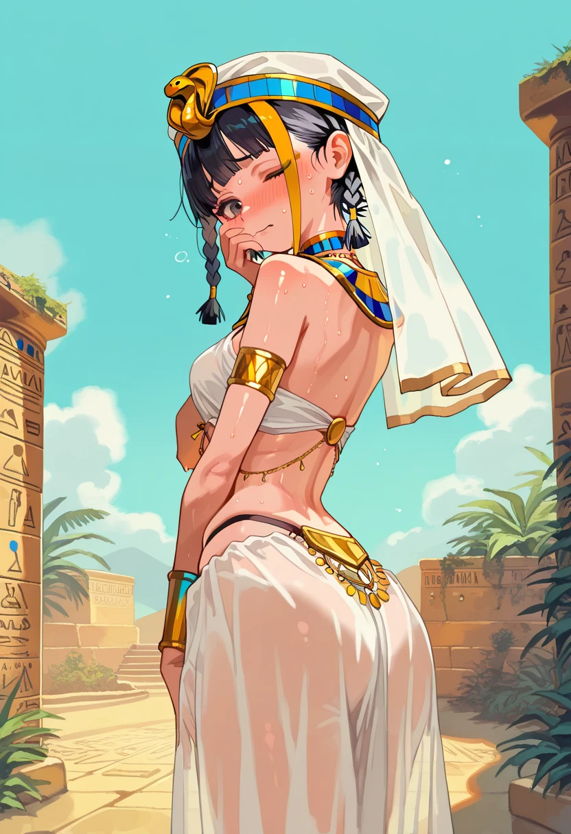 (1 girl 20 years old solo:1.4),(flat chest:1.3),(dark skin:1.7), (masterpiece:1.2), highest quality, High resolution, unity 8k wallpaper, (fine and beautiful eyes:1.6), highly detailed face, perfect lighting, Detailed CG, (perfect hands, perfect anatomy), detailed eyes, best quality, extremely detailed, very precise detailed, (See-through long loincloth:1.5),(glasses:1.4), (blunt bangs:1.3),(arabian clothes:1.5), (very short pixie cut:1.2), (evil smile:1.4),(blush),(kneeling:1.3),(white veil:1.3),( harem pants)
