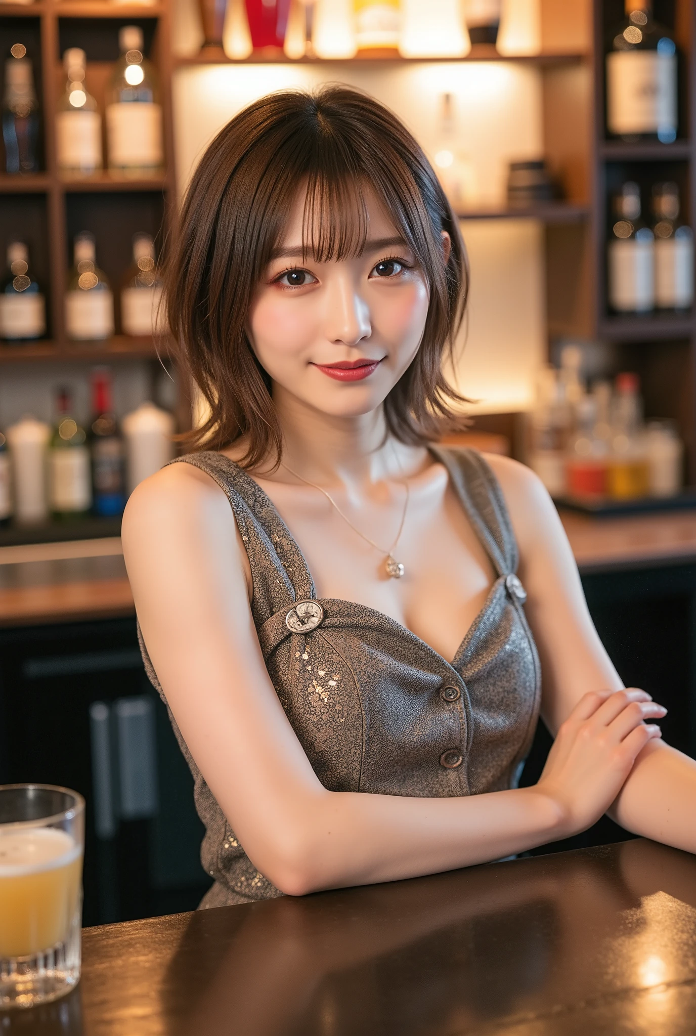 (Highest Quality、8k、best image quality、超A high resolution:1.5, (photorealistic:1.4),masterpiece:1.2,(top-quality:1.4)、Raw photo)、Women working at night bars、bunny girl、(highlight your body line:1.1)、Portrait of a beautiful classy woman、most elegant and cozy night bars、most natural bars, Perfectly organized、Most Ambient Warm Lighting、 stylish and elegant bar 、 blurry background 、 look at me and laugh、super high resolution perfect and beautiful teeth、Ultra HD beautiful face、ultra HD hair、Ultra HD The Shining Eyes、The Shining, Super High Quality Beautiful Skin 、one beautiful girl with super high quality glossy lips、Japanese idols、30 years old、are beautiful in every detail and have an eye for detail、detailed face、beautiful skin、slender、surimi waist、thin legs、glamorous hairstyles:1.3、Bar staff 、smile:1.2、、1a japanese girl、Cute、 (RAW Photo:1.2), (photorealistic:1.4), beautiful detailed girl surrounded by thugs, Very Well Detailed Eyes and Faces、hair that extends to the shoulders、Shortcut Hair、dynamic、brown hair