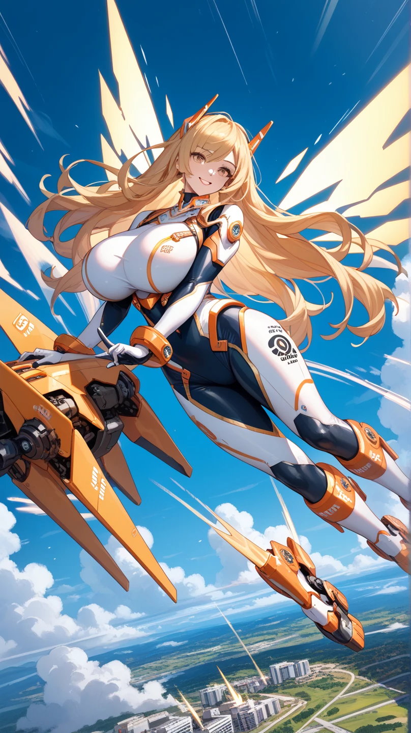 Hmph,,Nipples,Spread the word ,On the bed,Highest quality, Ultra-high-definition 8K CG rendering, Tabletop, High resolution, Very detailed,
1 girl, alone, 17 years old, Blonde, Wavy long hair, blue eyes, whole body, Fighting Pose, flight, (Small breasts:1.2), Big smile,
Bare shoulders, Shining white, mecha musume, Mechanical foot, headgear, yellow armor, In San Francisco City
