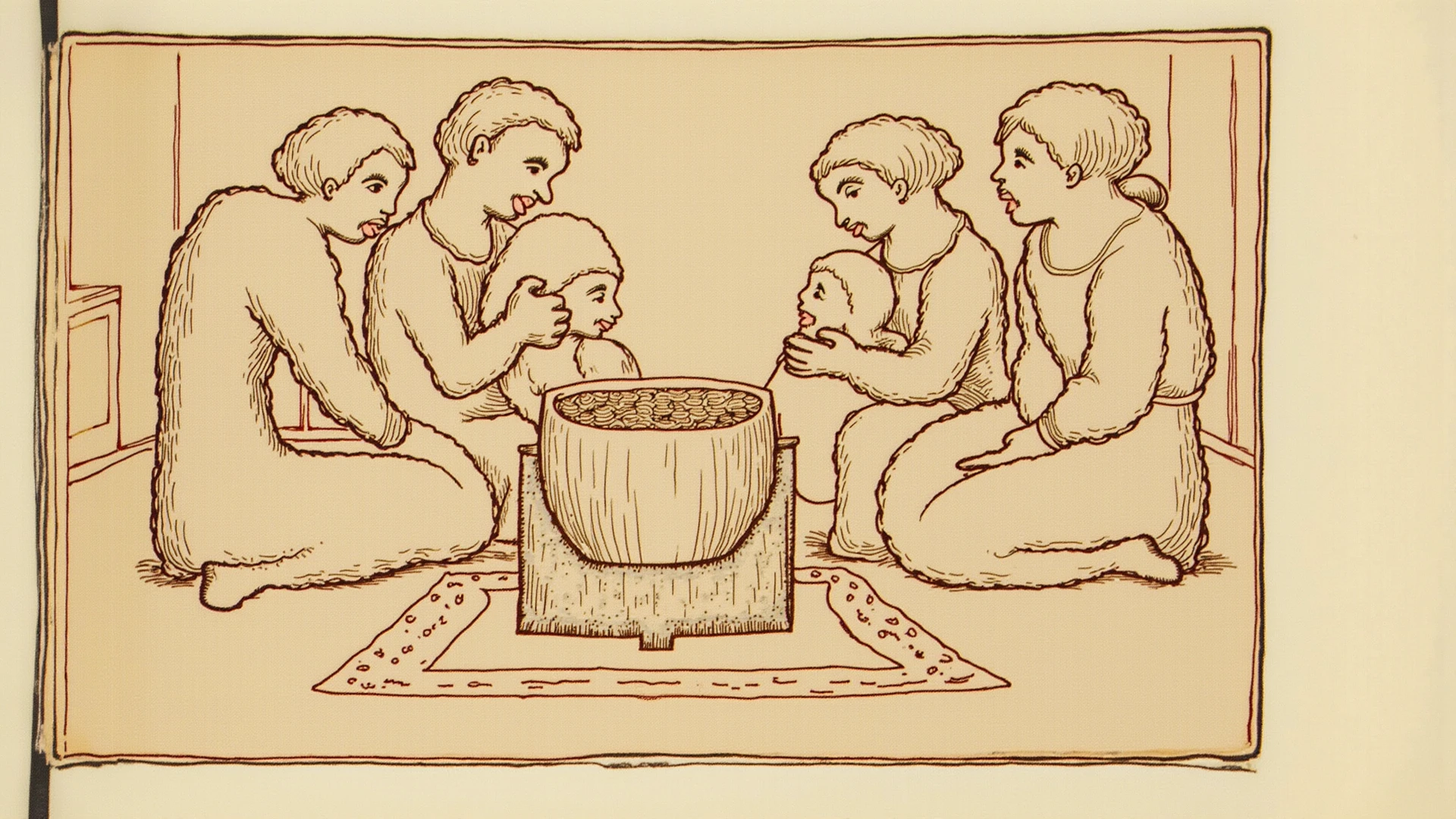 sequence of creating a baby clay man in a clay bowl ,sleeve-type overhead plane