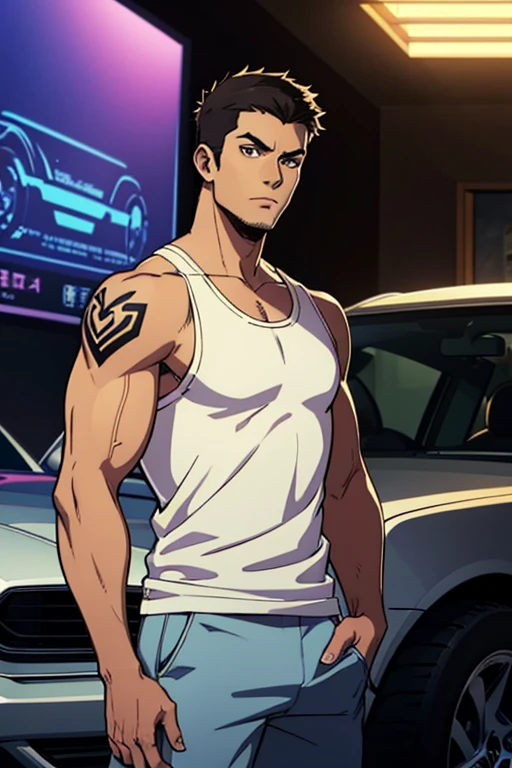 (Masterpiece, Best quality 17 year old boy, black background, cowboy shot, looking away), ((((solo, get knocked out)))), Young, boy, muscler, Shirtless, (Dark Short straight hair, almost completely shaved hair, under cut, brown eyes), (red headband), ((hot Abs:1.2, big breast:1.2, upper arms, jacked muscle, beautiful musculature, aesthetic striations, inspirational physique, lean muscle, square pecs, beautiful v-taper, great abs and torso), Vivid colors, detailed face, detailed muscle, (rippling muscles)