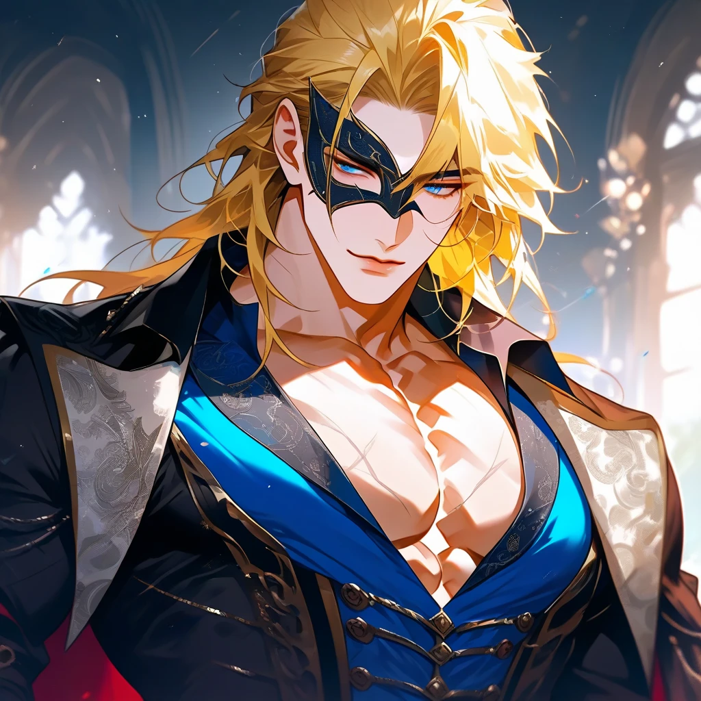Ultra detailed, highres, absurdres, HDR, Link, ash blond hair, blue eyes, the legend of zelda, red long coat, black tight shirt with patterns, clock, gear, in wonderland, heart cards, sexy man, solo, handsome, very detailed face and eyes, black pants, black gloves, toned chest,