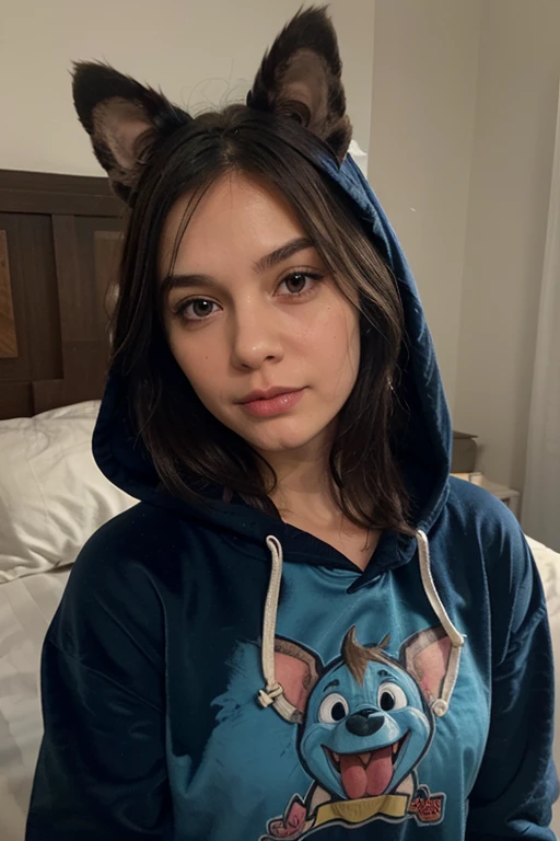 (8k, best quality, masterpiece:1.2), (realistic, photo-realistic:1.37), ultra-detailed, 1 girl,cute, solo, ,beautiful detailed eyes, medium wavy hair, hoodie, thick thighs, in bedroom, smiling, looking at viewer, , light blue hair, black lips, black lipstick, full body view, standing, whole body shot, 
