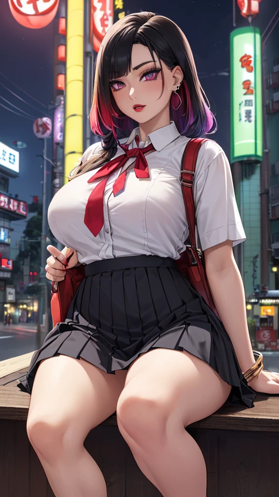 Cherry blossom And Street, 7 busty women on the street, full body shot, giga_busty