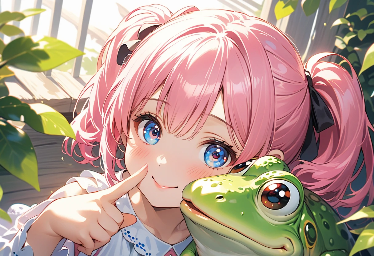 amphibians、Girl with pink hair、blue eyes、Twin Drill、A scene from a movie