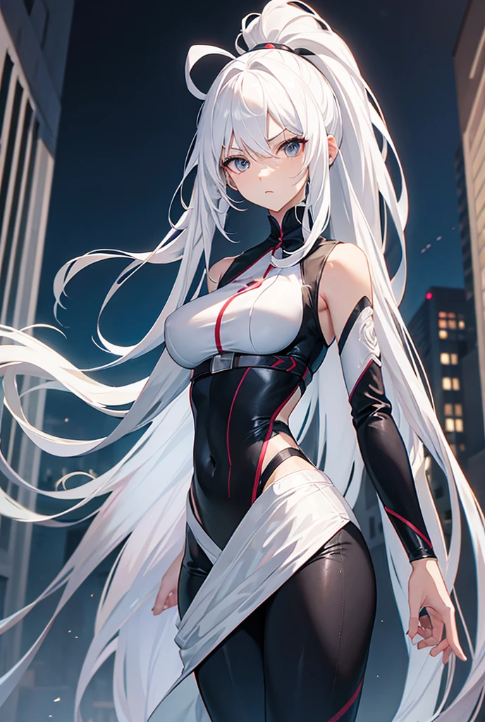masterpiece,best quality,1girl,white hair,red eyes,long hair,night,sense of depth,4k,absurdres,(from side),dynamic angle,