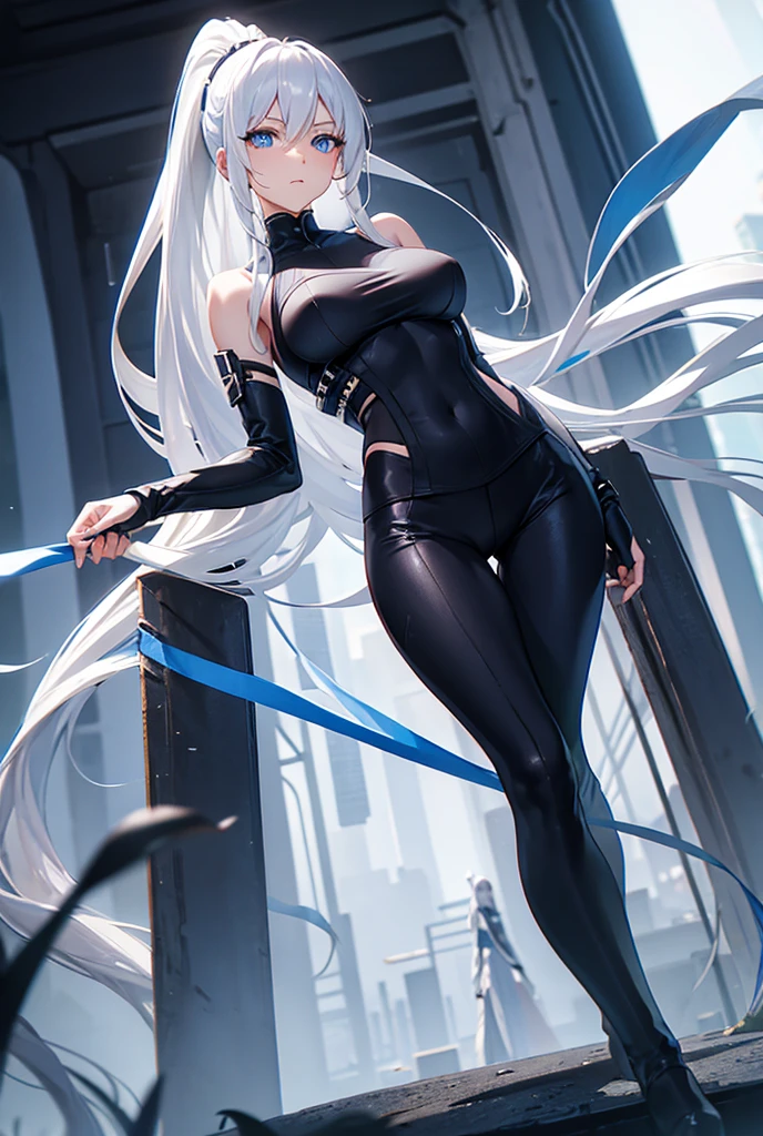 Gray Hair Red Eye Long Hair Lori slender Light blue leotard Embarrassing Wet black tights Erotic