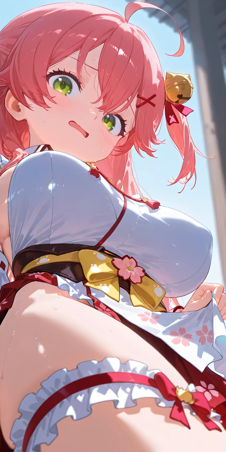 Ultra-realistic 8K CG,masterpiece,((Highly detailed background, Delicate pattern, Intricate details)),mini skirt、Her legs were open and、White panties are visible、beautiful 、White panties visible in Iaido pose、front、beautiful thighs、Highest quality,very detailed face,とてもbeautiful目 and face,とてもbeautiful目,Kocho Shinobu,Colorful Hair,No bangs,Hair Intake,Purple eyes,amount,,belt,(garden:1.2),Purple Flower,a bit,cloudy null,sunlight,Tyndall effect,slope_null,face,Gorgeous null,West Saver,Attractive posture,