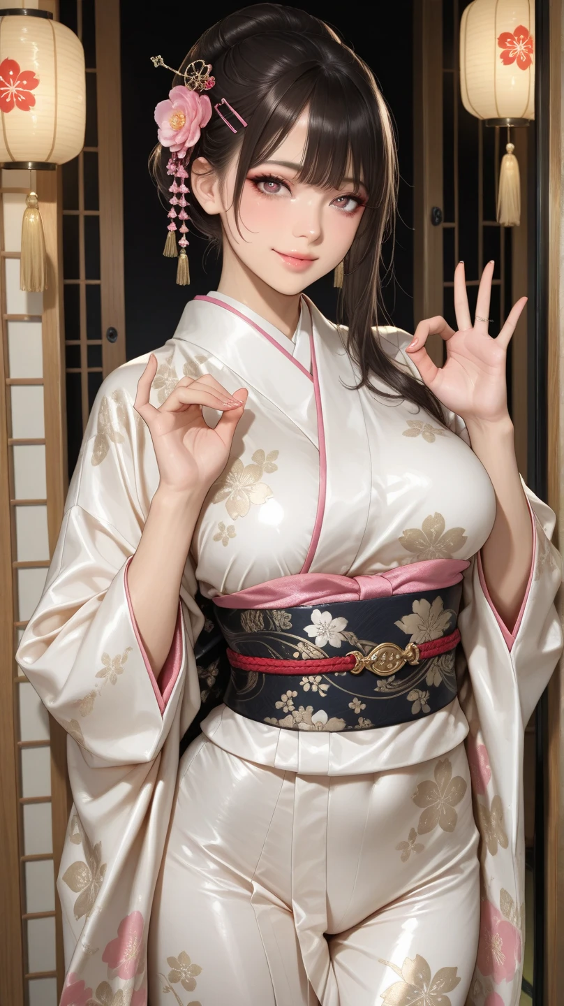 ((NSFW)),masterpiece、1 beautiful girl、Beautiful Eyes、smile、Puffy eyes、highest quality, 超High resolution, (reality: 1.4), Cinema Lighting、Japanese、Asian Beauty、Korean、so beautiful、Beautiful Skin、Body facing forward、(超reality的な)、(High resolution)、(8k)、(Very detailed)、(美しくBeautiful Eyes)、(Very detailed)、 (wall-)、Detailed face、Bright lighting、Professional Lighting、Looking at the audience、Look straight ahead、Diagonal bangs、Perfect cosplay,YM, 1 girl, alone, Above the knee shot, Looking at the audience, smile, White capelet, uniform, belt, have, Black Skirt, gloves, Long sleeve, pantyhose, Stretch your arms, Peace Sign Fingers, Perfect quality, good quality, masterpiece, High resolution, 超High resolution,White lace panties,