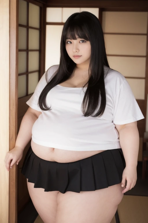 Japanese high school girl、、Black Hair、Chubby belly、Protruding belly