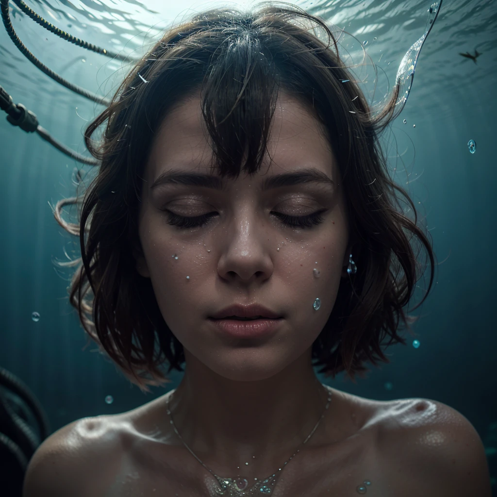 8k uhd,by Alessio Albi, dusty particles depth of field,detailed BREAK young girl whose face is centered in the frame, the beauty of her face is obscured by a massive pile of diverse debris surrounding her, almost as if she is drowning in it, contrast between, youth,chaos,surrounding trash, provoking composition,(detailed ambient,intricate ambient_occlusion, detailed)