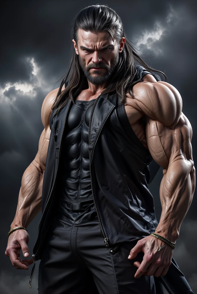 Homem com barba e tatuagem no peito, exaggerated physique, muito lindo. large muscles, absurdly massive physique, exaggerated muscle physique, massive muscles, huge muscles, large muscles, large muscles, extremely muscular, poderoso e enorme, exaggeratedly large physique, Big biceps, forte e imponente, musculoso e aterrorizante, alto e musculoso