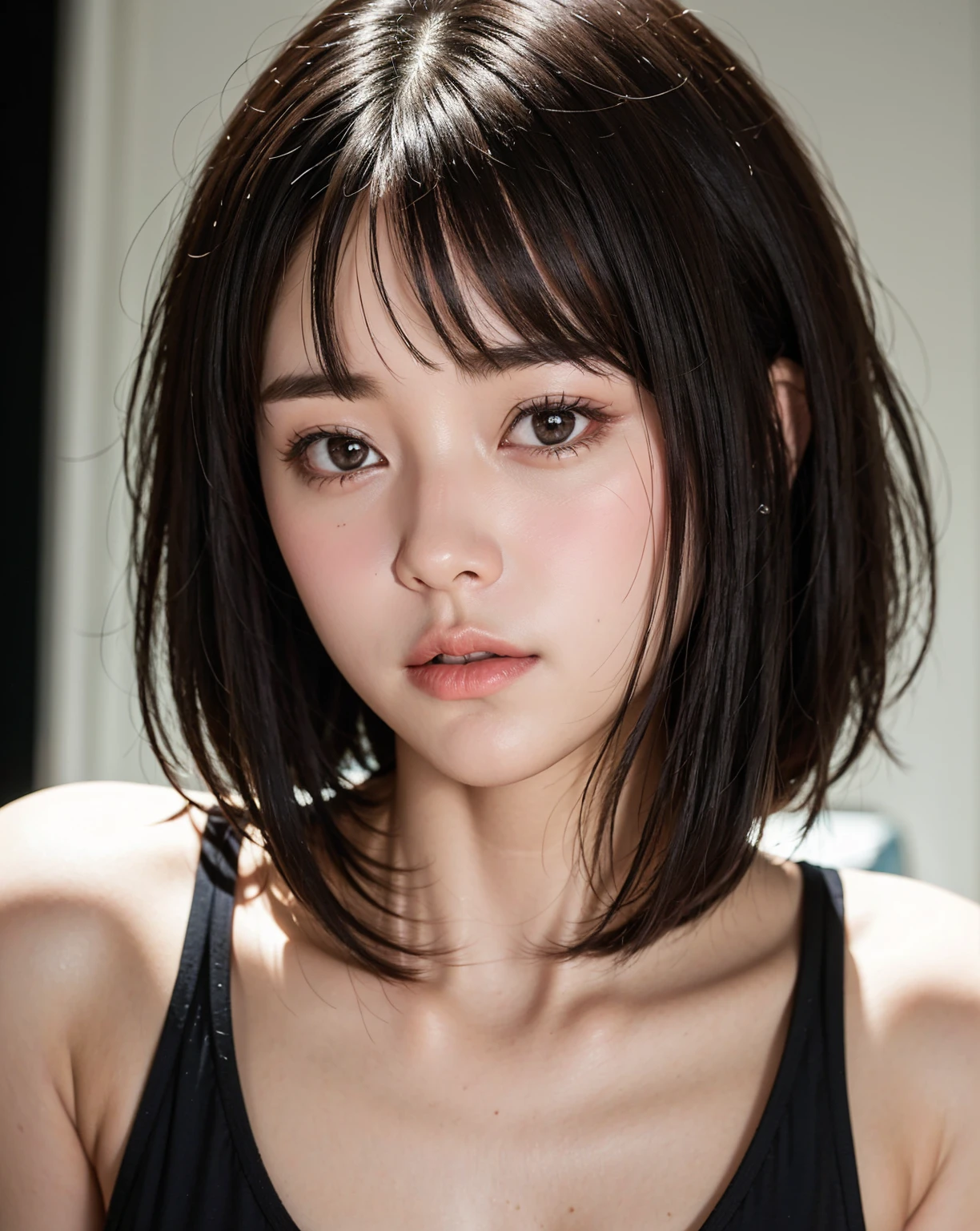 ((Highest quality)),((8K、32k)),(Genuine)、(detailed)、(Beach)、((Bust up shot))、((face closeup))、(White skin)、(Big Breasts)、Golden ratio of face to shoulder width、繊細でdetailedな鮮やかな美しい色の衣裳:1.4、Micro Bikini、Shiny Hair、Short Hair、Glowing Skin、Japanese、beauty、Looking into the camera、Thick lips、cute、Hehehe:1.2、Shot with a film camera、RAW shooting、#24、Genuine、フォトGenuine:1.4、Photon Mapping、Physically Based Rendering、Perfect Anatomy、detailedなデコルテ、detailedな目、detailedな二重、detailedな咬筋、detailedな鎖骨、Perfect Fingers、Finger Description、(品質 8K)、((White skin))、Avoid mascara、Hair with movement、detailedな毛穴、Natural light、detailedな描写、Blushing、Fine pores、Perfect cleavage、masterpiece、Blushing、Hair with movement、detailedな腹筋、Sparkling、sexy、detailedな脇の下、(slender)、(Upper Body)、detailedな目元、(portrait)、