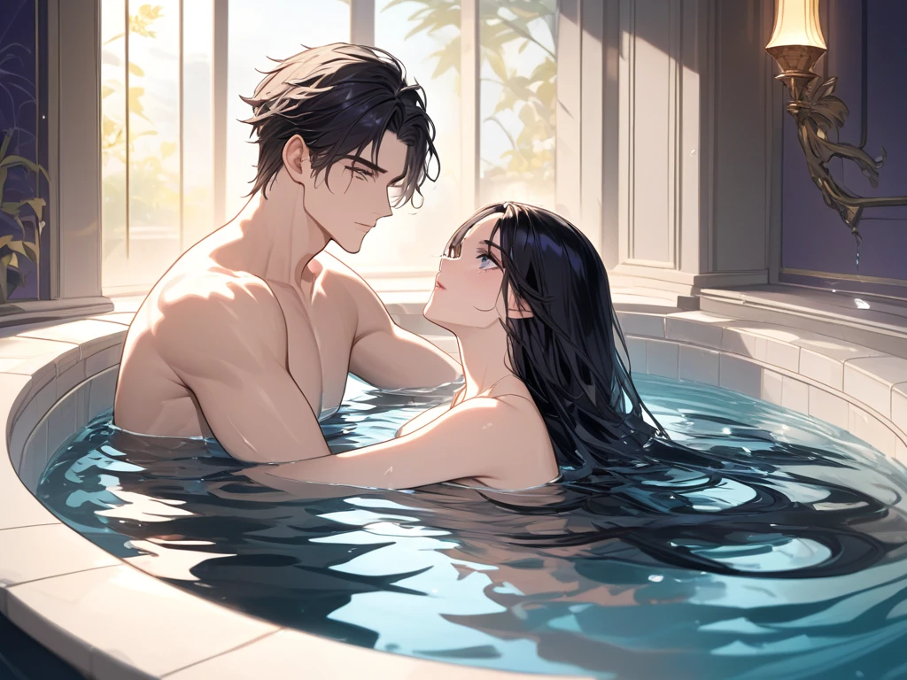 qualidade superior、ultra-detalhada、obra prima、realisitic、foto real、mother and 11 year old teenage son hugging and kissing, lookalike, Ama, perfect hand、dedo detalhado、belos olhos detalhados, quarto, Shy, fino, Wet, naked, piscina