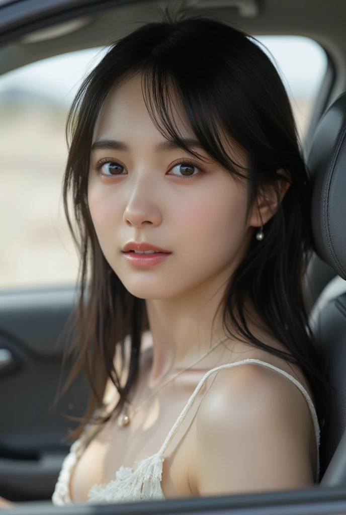 realistic photos of (1 cute Korean star) flipped hair, thin makeup, big breasts size, sexy erotic tiny string of G-string lingerie, at the train station, clear facial features of Canon EOS, 16k, high resolution, sharp and realistic details, overexposure, cut-in, UHD, high res, best quality, full body