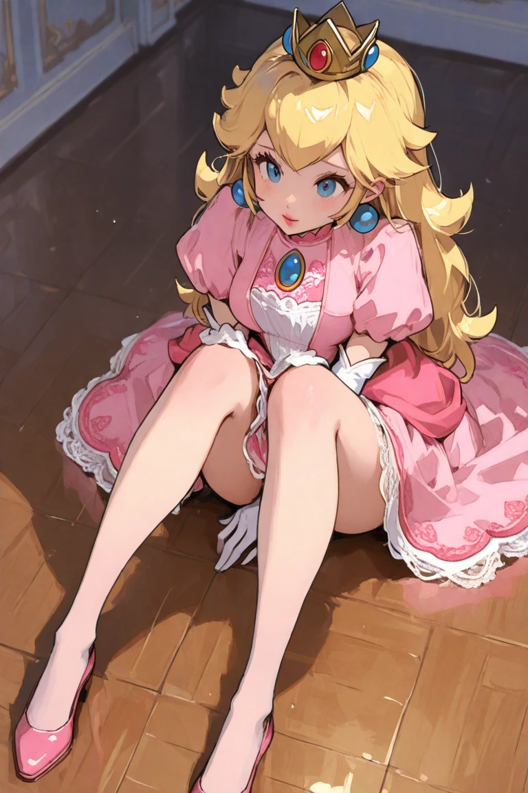 (masterpiece,highest quality, become familiar with), 1 girl, alone, little princess pichi, pink dress,lace fancy panties,squat with legs apart,open thighs,blush,high socks,big breasts 2.0,My clothes are transparent,I can see the nipples,smile,My underwear is transparent,Bra is sheer,lace bra,Mushy white love juice dripping with a large amount of love juice,Underwear gets wet