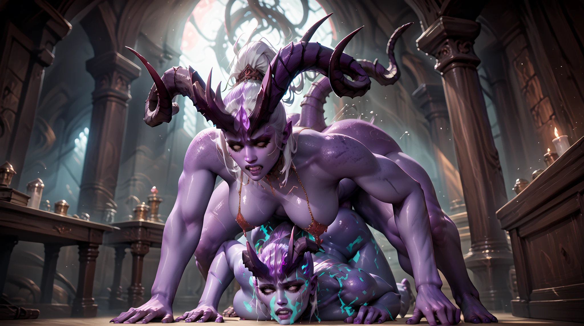 Beautiful Alluring two Alien Human Hybrids females, Oily Green Bare Skin, lesbian sex, Athletic Well Toned Body, In A Dark Alien Laboratory, Barely Clothed, Biopunk Theme, Beautiful D&D Character Portrait, Beautiful Face, Ominous, Dark Fantasy, Fiverr Dnd Character, Octane Render, Digital Art, Extreme Detail, 4k, Ultra Hd, Polished, Beautiful, Hyperdetailed, Intricate, Elaborate, Meticulous, Photorealistic, Sharp Focus, Wlop, Character Design, Unreal Engine, 3d Rendered, Volumetric Lighting, Reflections, Glossy, Digital Illustration, Pose, Suggestive Pose, Full Body Shot, naked, visible nipples, puffy vagina, anatomically correct, expression of pleasure💖❤💕💋❣