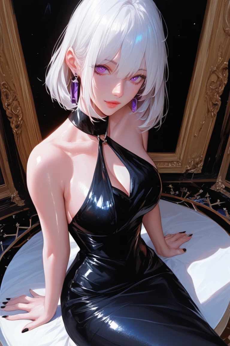 （masterpaintings，Sideslit，Beautiful eyes：1.2），（masterpaintings*sportrait），sportrait，busts，（busts），Lifelike，Anatomical correct，3D脸，luscious skin，（solo），Hair with pick-dye，Gradient hair，（closeup of face），Lovely face，（Fire opal-like purple eyes），Hanging eye corners，（（highdetailedskin，Visible pores）），（Perfect body），A beautiful girl，Cleavage small breasts，（（high leotard）），（neck rings），very short gloves，（chain）