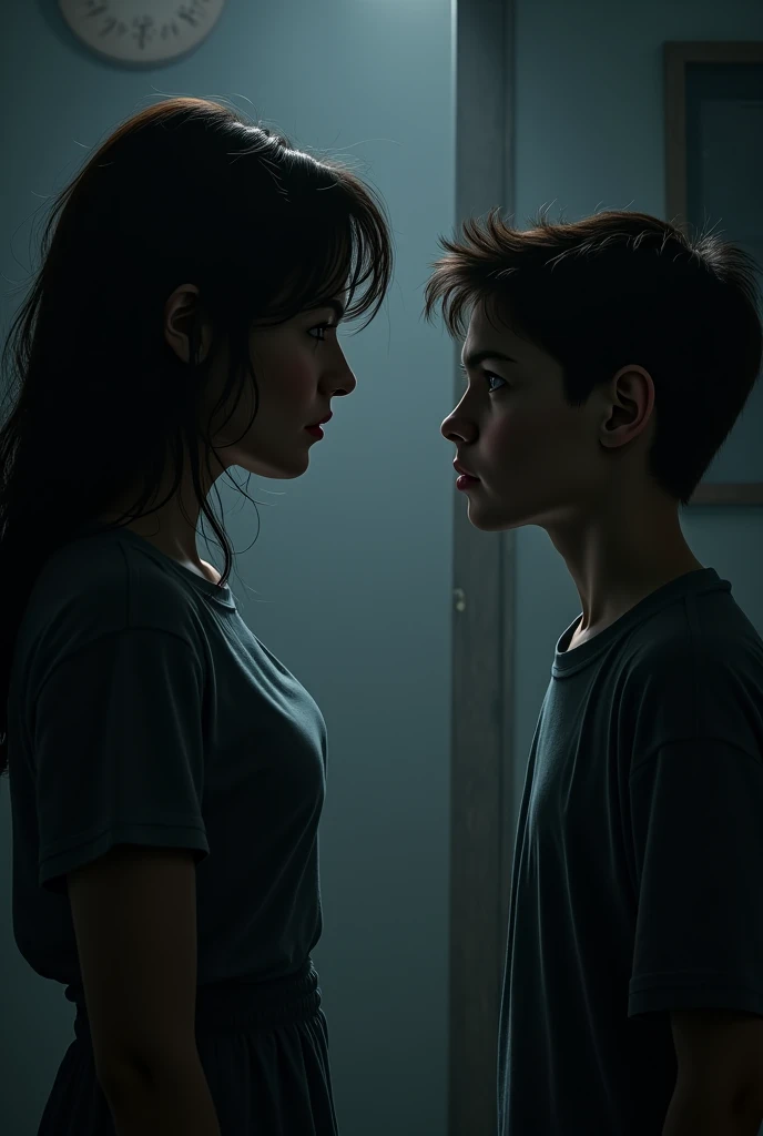At school, a boy undresses a girl