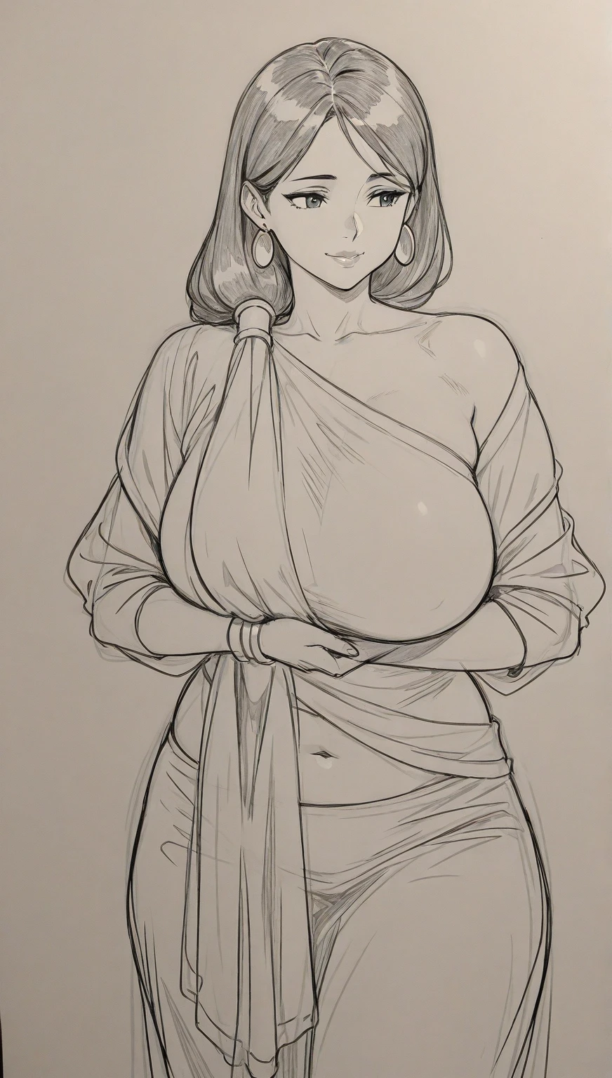 Generate a Realistic image which shows a Indian woman wearing a tight half cut red blouse and a green transparent saree.dangling earrings and a necklace. Red lipstick in her lips. A red bindi on her forehead.(((Long Black Hair))), ((Gigantic Breast)), (((Busty))), (((Huge Breasts))), sultry, Four Indian Muslim men wearing their white Muslim skullcap and in their traditional attire., The woman appears to be dancing in front of them in a temple her face expression is like little bit screaming in a seductive posing for the camera with a confident with four Indian Muslim men,who are surrounding her serious expression. Woman body physic is (((Natural beauty))) (((massive breasts))), (((hourglass figure))), (((model face))), (((Lustful smile))), (((thick thigh))), Big Butt, exposed midriff,((Slutty)) Background is in a temple seductive dancing scene . Show red bindi only in woman forehead.