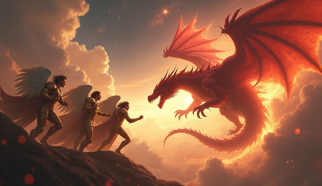 Battle between an archangel and a dragon