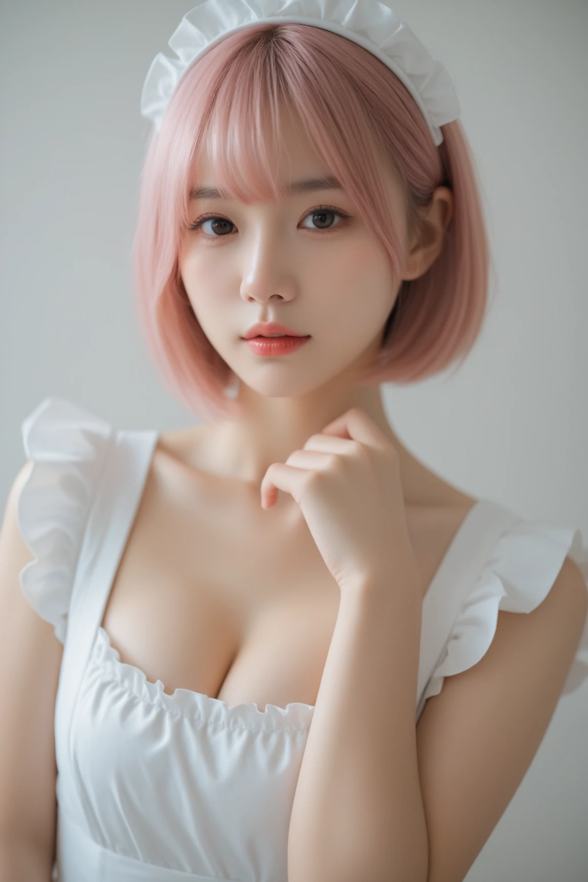 Beautiful , pink hair, asian, attractive, busty, curvy, panty hose, realistic , realism