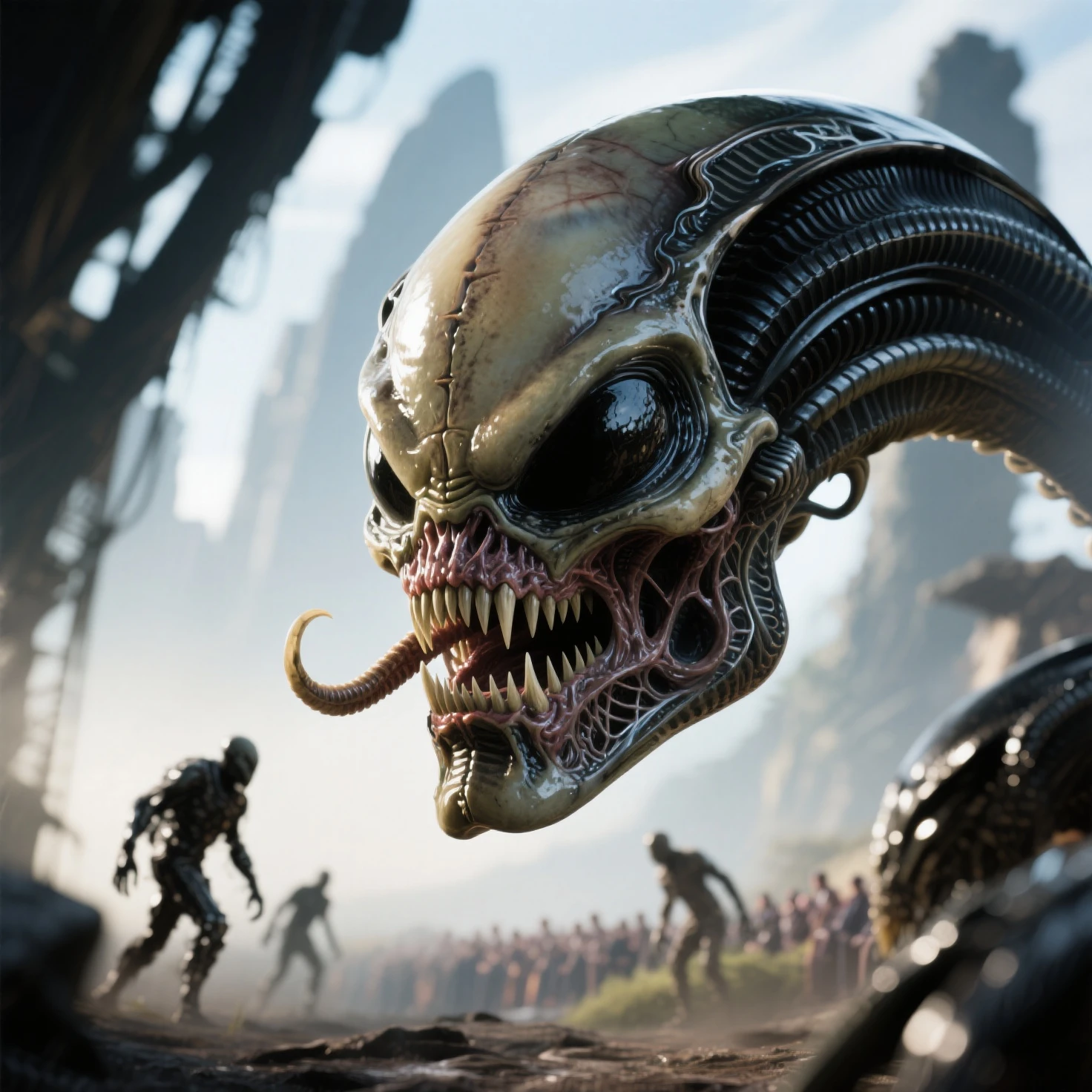 (cowboy shot), sfw, (masterpiece), (best quality:1.0), (ultra highres:1.0), detailed eyes
BREAK
xeno, monster, sharp teeth, science fiction, quadra ped, tail, down on all fours, dog like, symmetrical, sharp teeth, facing viewer, upper body
green blood, acid
BREAK
(forest, moonlight, gorgeous view)