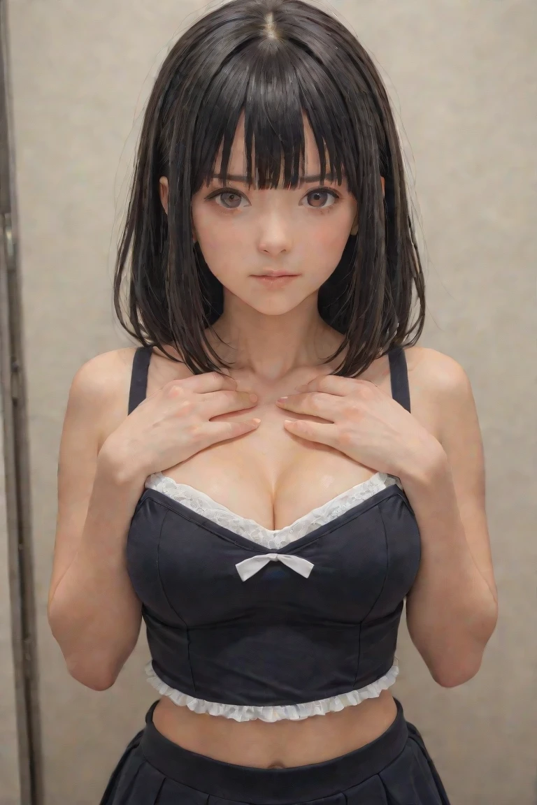Best quality masterpiece, ultra high resolution (16K UHD), photo-realistic (1.4), one girl posing directly towards the viewer, Japanese woman, wearing tights with a hint of nakedness revealed. Detailed facial features, highly expressive eyes conveying a profound gaze, natural complexion and flawless skin, every curve and crease beautifully rendered. (Please note: This description is intended to be respectful and tasteful.)
