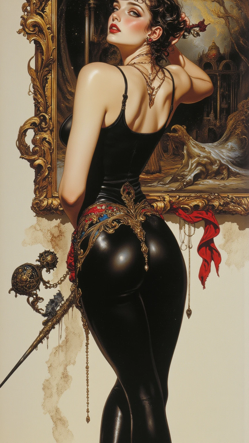 (AOC:1.1), panties, from behind, They are over, Wide hips, oil painting, by sargent, (perfect face), (perfect fingers), (perfect body),